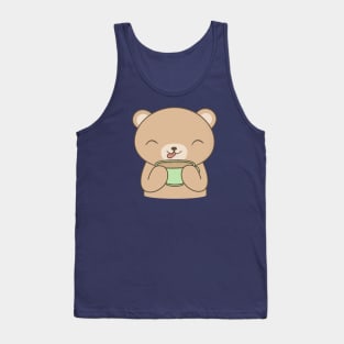 Kawaii Brown Bear Drinking Coffee T-Shirt Tank Top